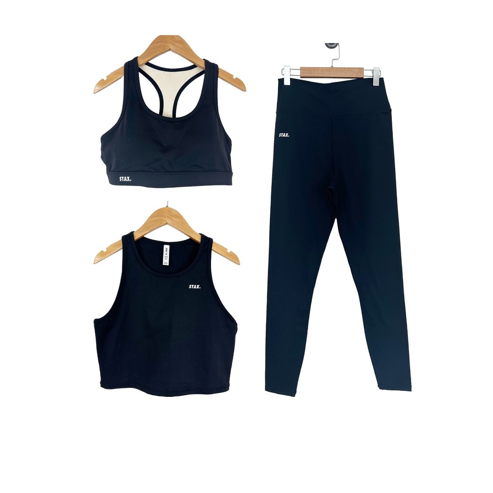 Stax Black Sports Bra, Tank and Leggings Size Medium‎